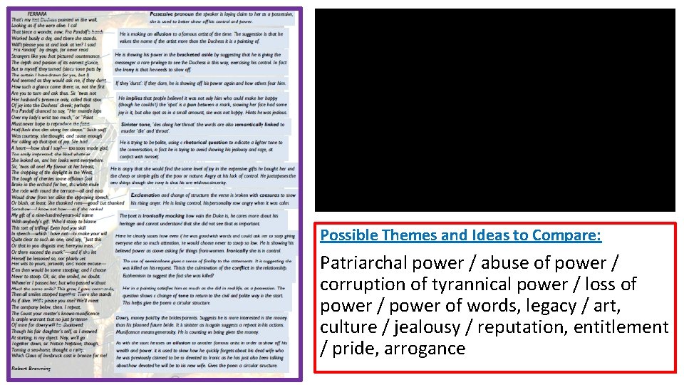 Possible Themes and Ideas to Compare: Patriarchal power / abuse of power / corruption