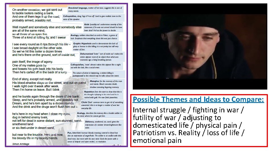 Possible Themes and Ideas to Compare: Internal struggle / fighting in war / futility