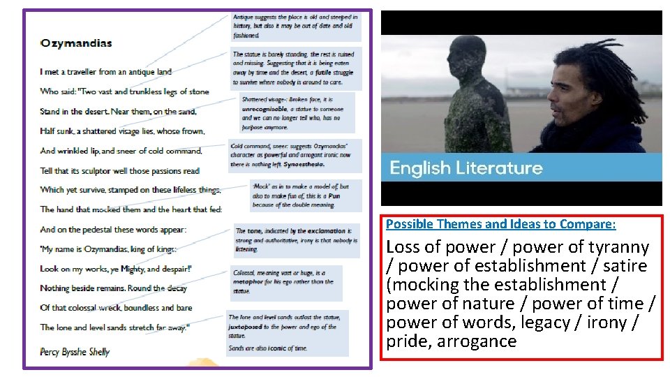 Possible Themes and Ideas to Compare: Loss of power / power of tyranny /