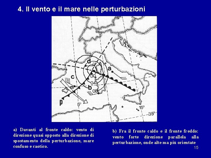 4. Il vento e il mare nelle perturbazioni a) Davanti al fronte caldo: vento