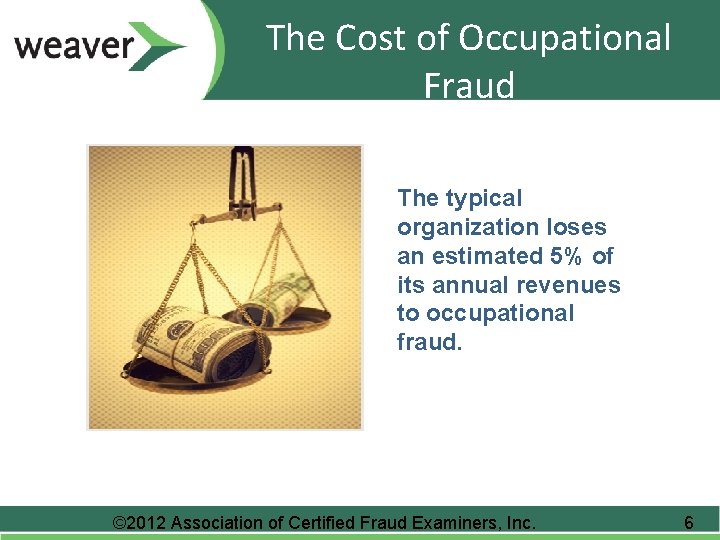 The Cost of Occupational Fraud The typical organization loses an estimated 5% of its The Cost of Occupational Fraud The typical organization loses an estimated 5% of its