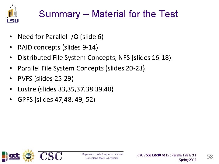Summary – Material for the Test • • Need for Parallel I/O (slide 6) Summary – Material for the Test • • Need for Parallel I/O (slide 6)