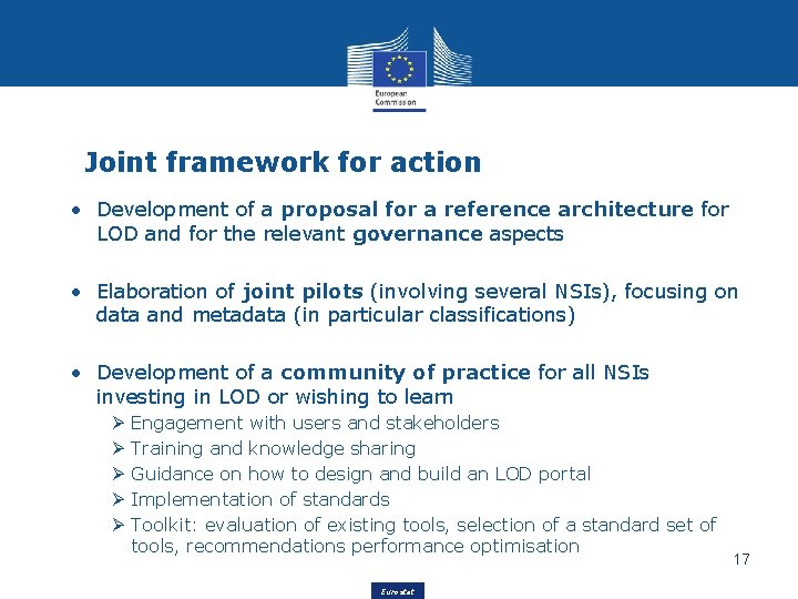 Joint framework for action • Development of a proposal for a reference architecture for