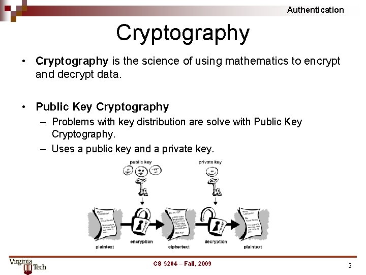 Authentication Cryptography • Cryptography is the science of using mathematics to encrypt and decrypt