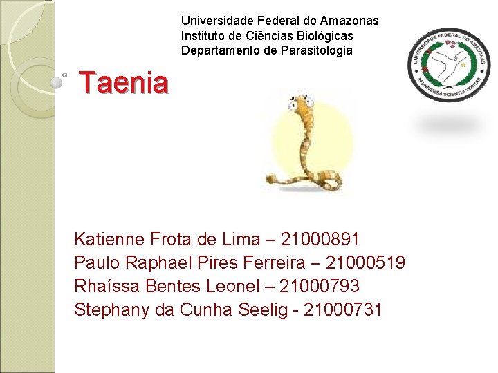 Universidade Federal do Amazonas Instituto de Ciências Biológicas Departamento de Parasitologia Taenia Katienne Frota