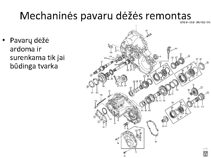 Mechaninės pavarų dėžės remontas • Pavarų dėžė ardoma ir surenkama tik jai būdinga tvarka