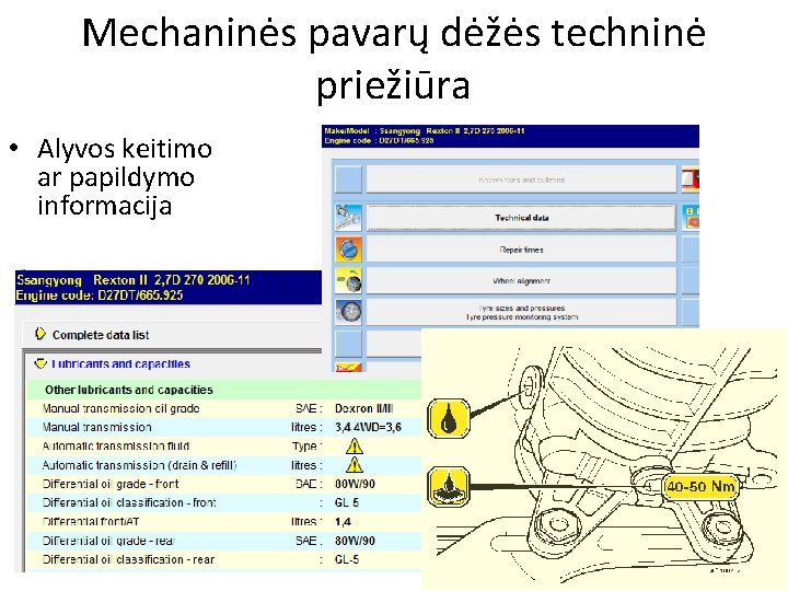 Mechaninės pavarų dėžės techninė priežiūra • Alyvos keitimo ar papildymo informacija 