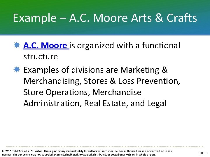 Example – A. C. Moore Arts & Crafts A. C. Moore is organized with