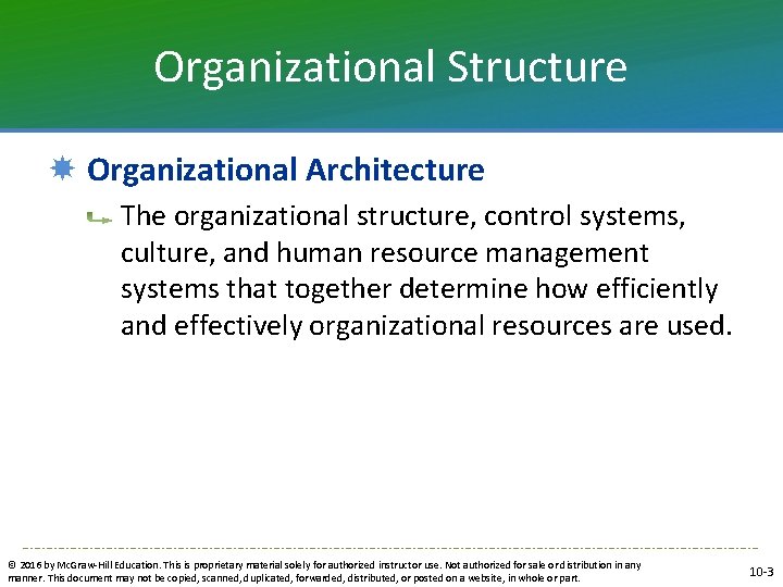 Organizational Structure Organizational Architecture The organizational structure, control systems, culture, and human resource management