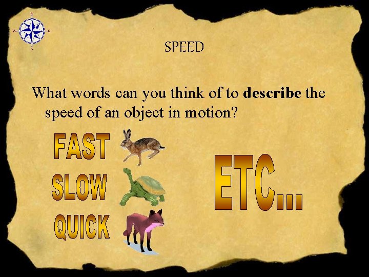 SPEED What words can you think of to describe the speed of an object