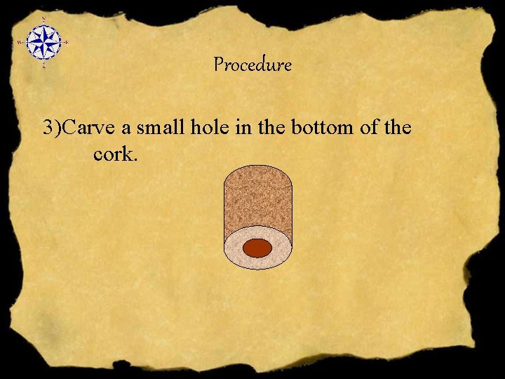 Procedure 3)Carve a small hole in the bottom of the cork. 