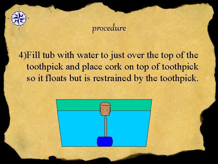 procedure 4)Fill tub with water to just over the top of the toothpick and