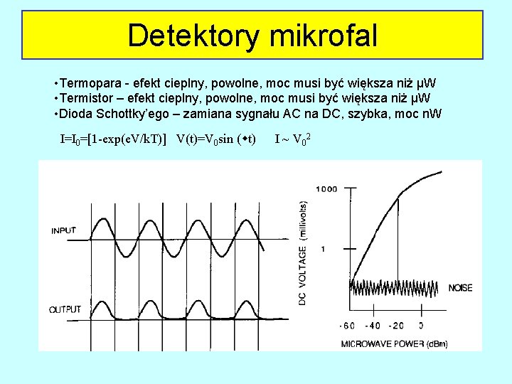 Detektory mikrofal • Termopara - efekt cieplny, powolne, moc musi być większa niż μW