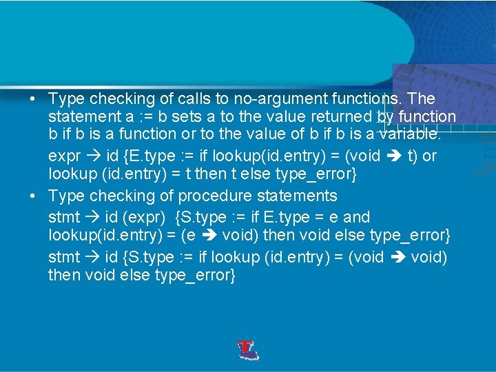• Type checking of calls to no-argument functions. The statement a : = • Type checking of calls to no-argument functions. The statement a : =