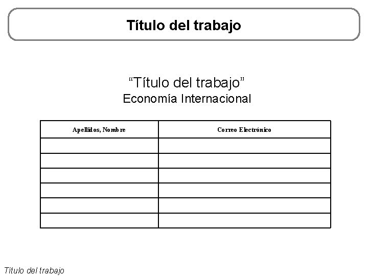 Título del trabajo “Título del trabajo” Economía Internacional Apellidos, Nombre Título del trabajo Correo