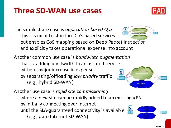 Three SD-WAN use cases The simplest use case is application-based Qo. S this is