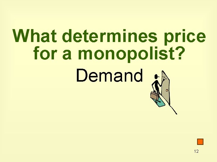 What determines price for a monopolist? Demand 12 