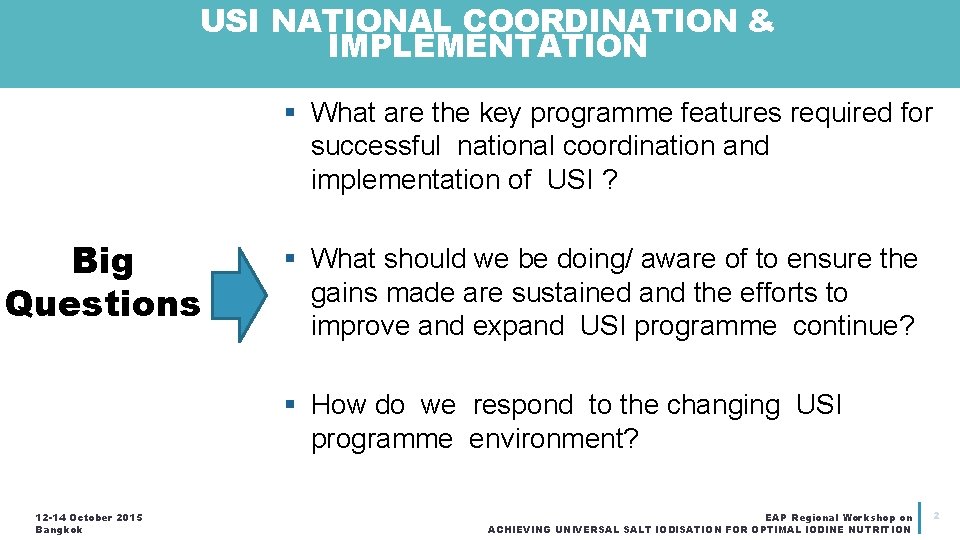 USI NATIONAL COORDINATION & IMPLEMENTATION § What are the key programme features required for