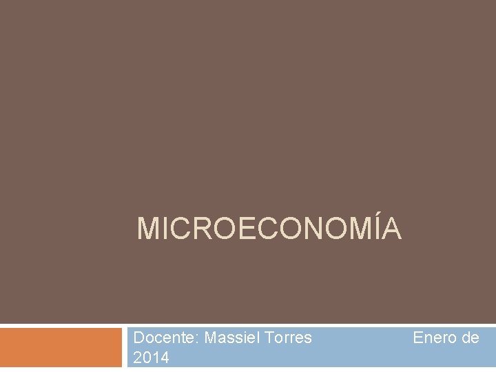 MICROECONOMÍA Docente: Massiel Torres 2014 Enero de 