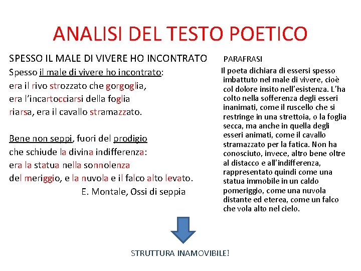 ANALISI DEL TESTO POETICO SPESSO IL MALE DI VIVERE HO INCONTRATO Spesso il male