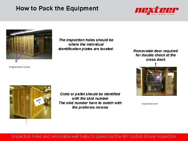 How to Pack the Equipment The inspection holes should be where the individual identification