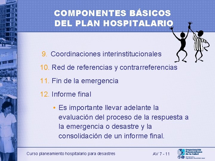 COMPONENTES BÁSICOS DEL PLAN HOSPITALARIO 9. Coordinaciones interinstitucionales 10. Red de referencias y contrarreferencias