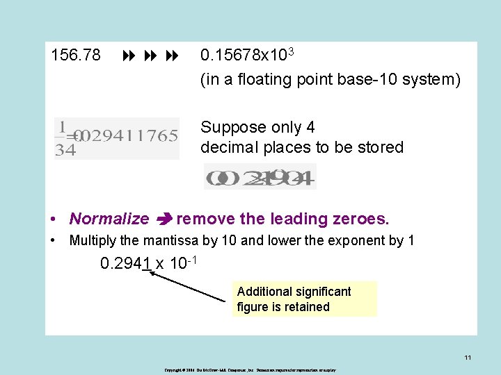 156. 78 0. 15678 x 103 (in a floating point base-10 system) Suppose only