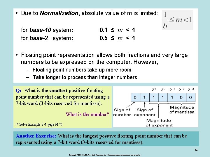  • Due to Normalization, absolute value of m is limited: for base-10 system: