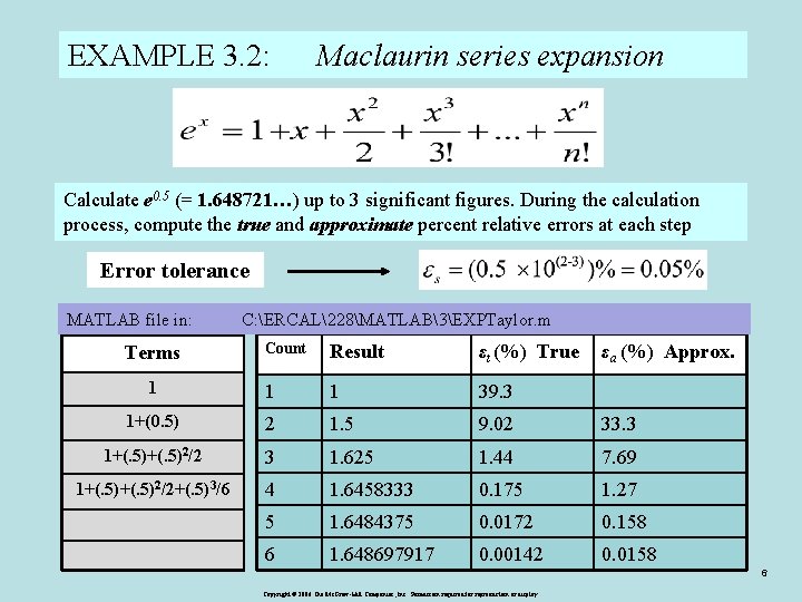 EXAMPLE 3. 2: Maclaurin series expansion Calculate e 0. 5 (= 1. 648721…) up