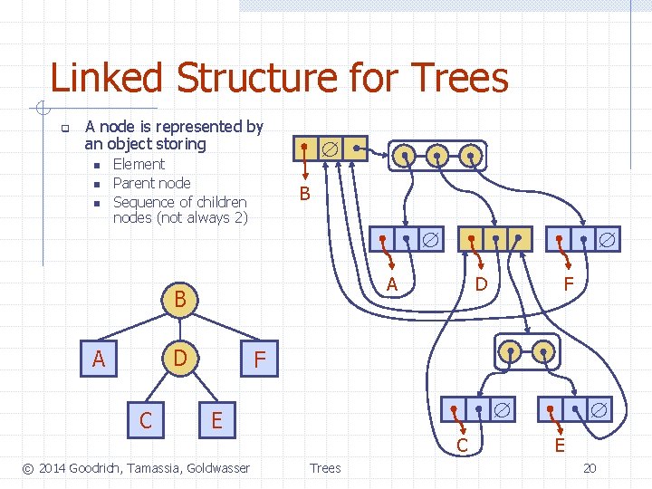 Linked Structure for Trees q A node is represented by an object storing n