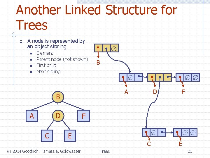 Another Linked Structure for Trees q A node is represented by an object storing