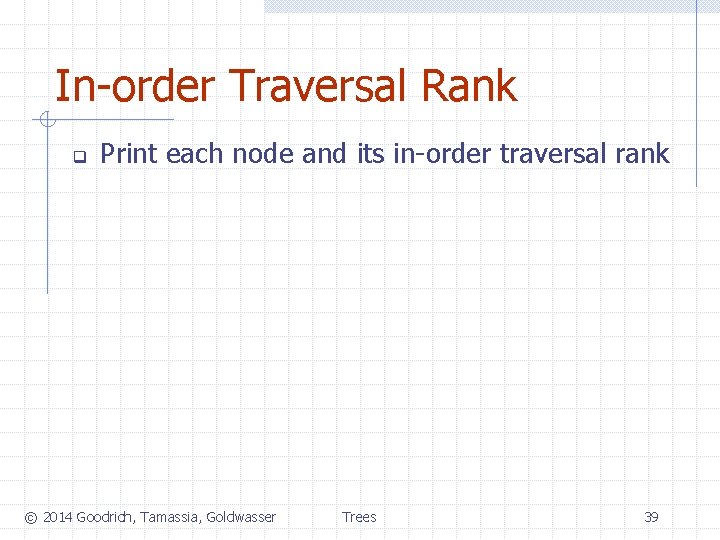 In-order Traversal Rank q Print each node and its in-order traversal rank © 2014