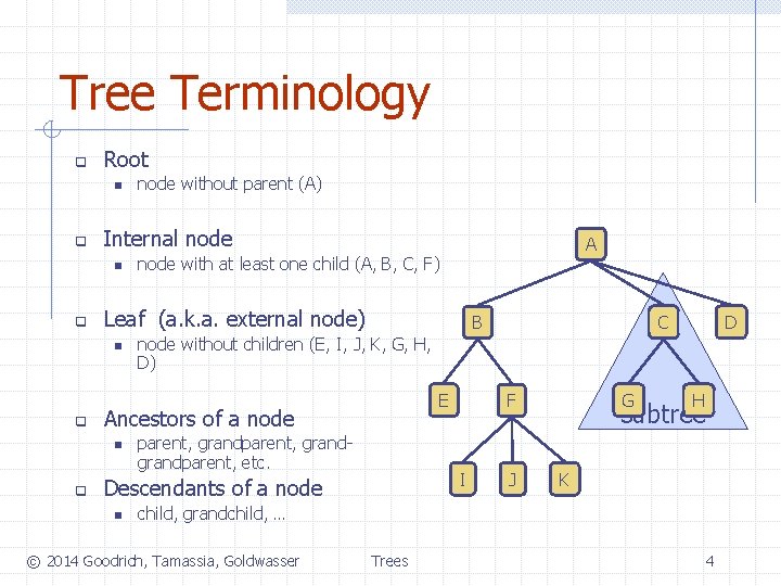 Tree Terminology q Root n q Internal node n q node with at least