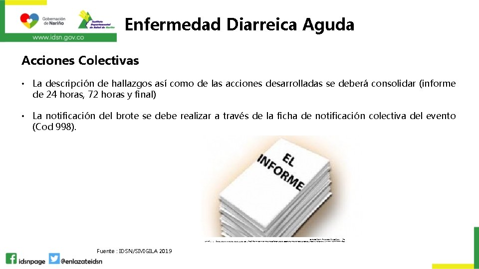 Enfermedad Diarreica Aguda Acciones Colectivas • La descripción de hallazgos así como de las