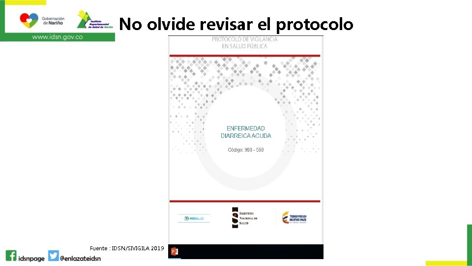 No olvide revisar el protocolo Fuente : IDSN/SIVIGILA 2019 