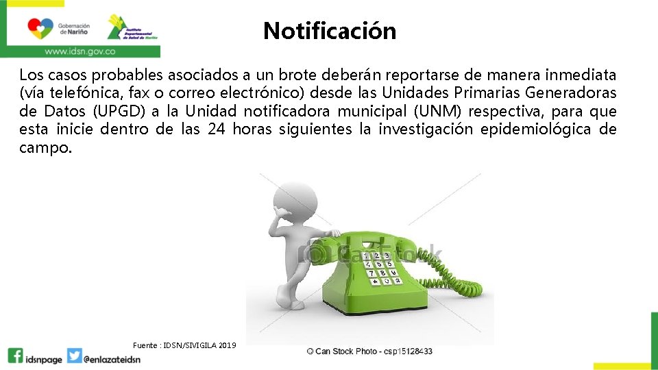 Notificación Los casos probables asociados a un brote deberán reportarse de manera inmediata (vía
