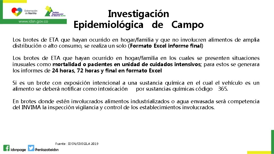Investigación Epidemiológica de Campo Los brotes de ETA que hayan ocurrido en hogar/familia y
