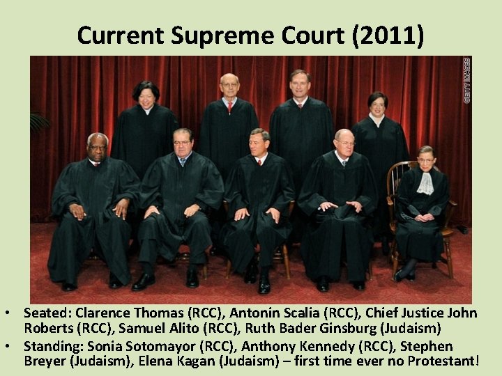 Current Supreme Court (2011) • Seated: Clarence Thomas (RCC), Antonin Scalia (RCC), Chief Justice