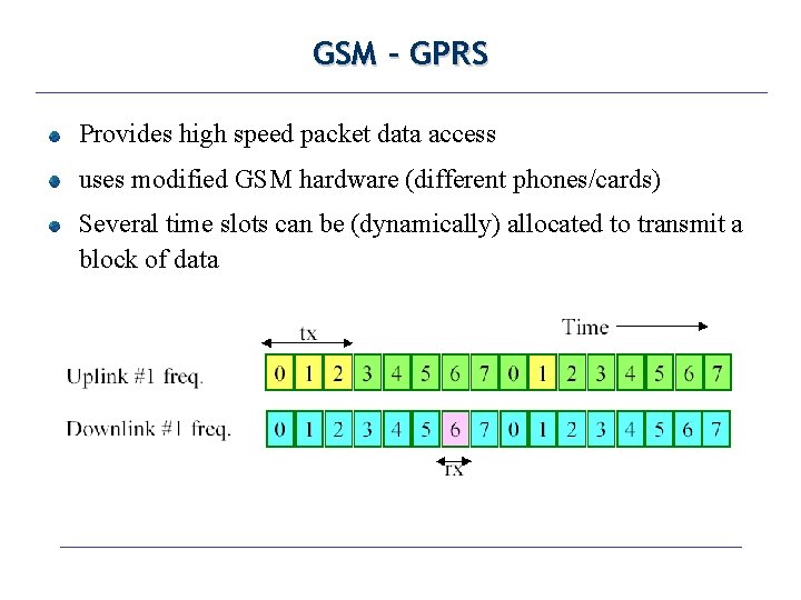 GSM - GPRS Provides high speed packet data access uses modified GSM hardware (different