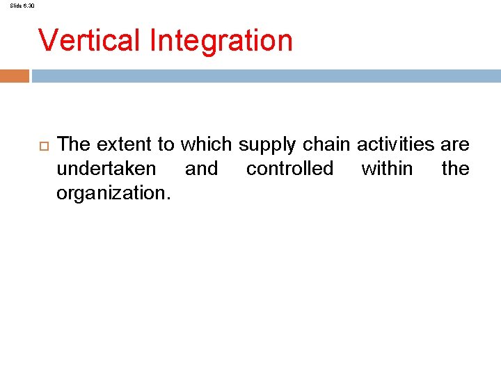 Slide 6. 30 Vertical Integration The extent to which supply chain activities are undertaken