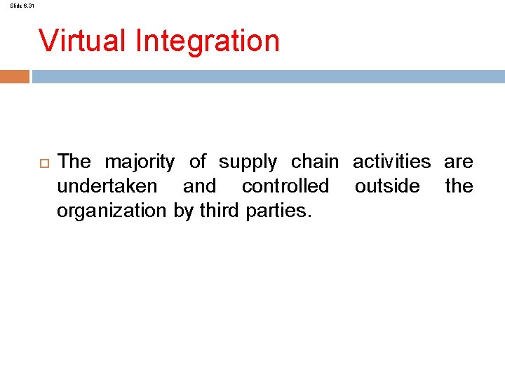 Slide 6. 31 Virtual Integration The majority of supply chain activities are undertaken and