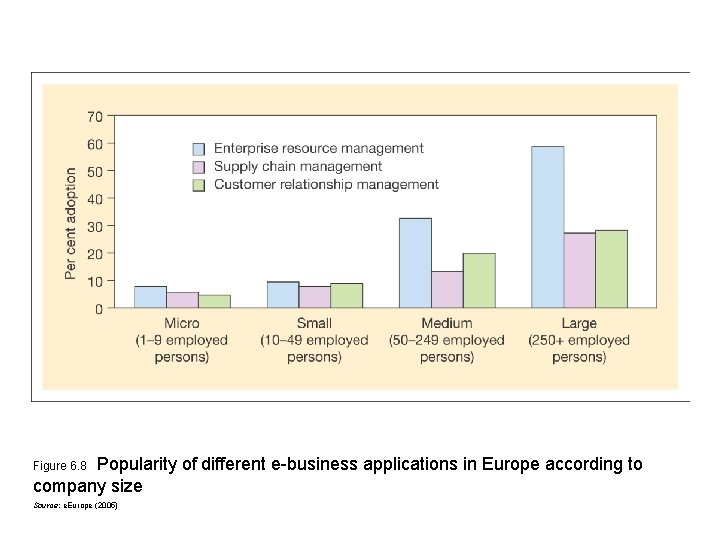 Popularity of different e-business applications in Europe according to company size Figure 6. 8