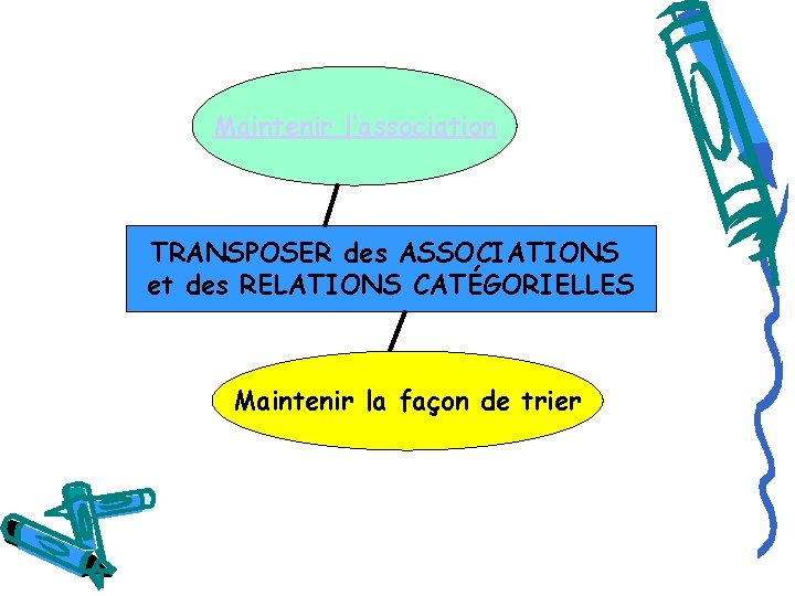 Maintenir l’association TRANSPOSER des ASSOCIATIONS et des RELATIONS CATÉGORIELLES Maintenir la façon de trier