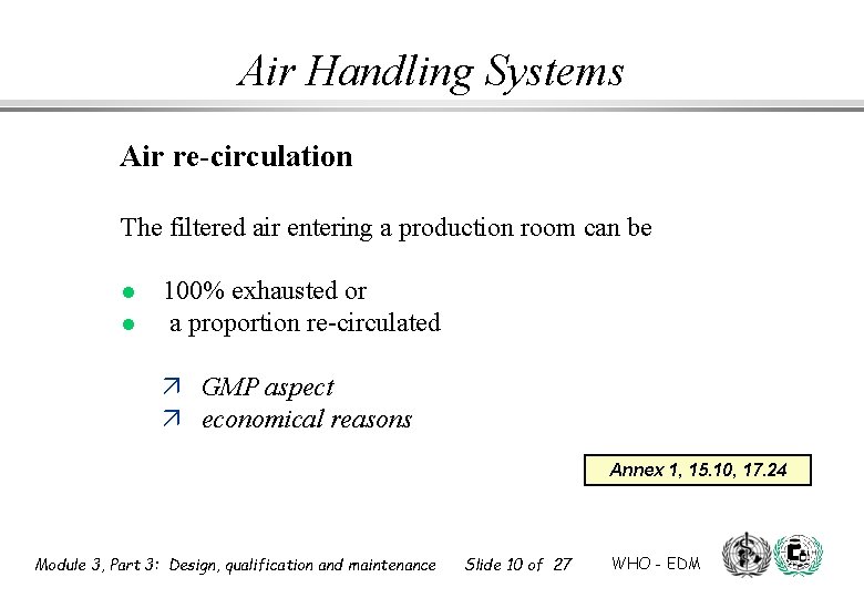 Air Handling Systems Air re-circulation The filtered air entering a production room can be Air Handling Systems Air re-circulation The filtered air entering a production room can be