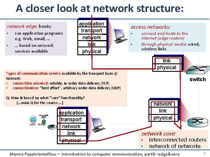 A closer look at network structure: network edge: hosts: • • run application programs