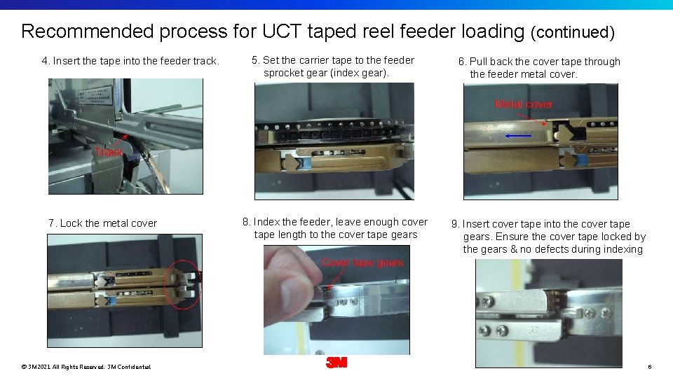 Recommended process for UCT taped reel feeder loading (continued) 4. Insert the tape into