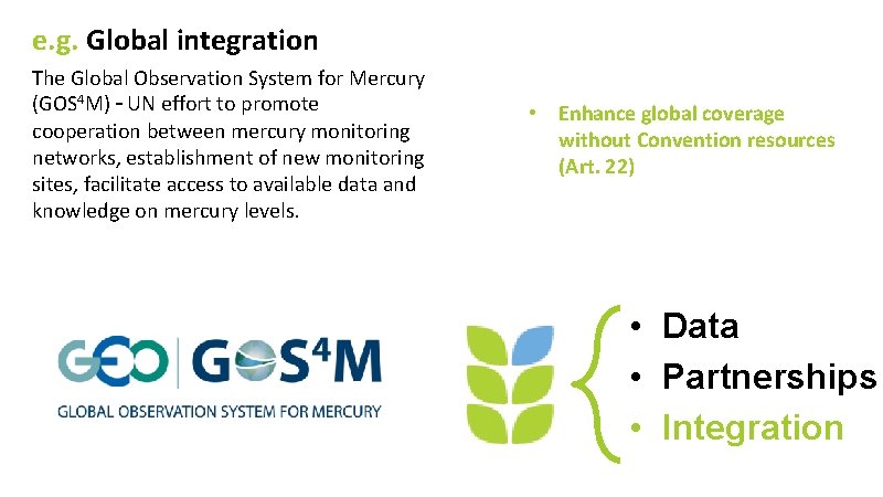 e. g. Global integration The Global Observation System for Mercury (GOS 4 M) –