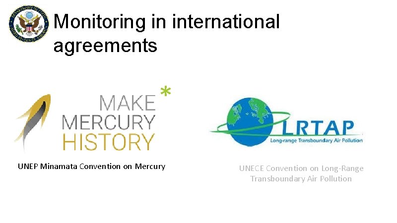 Monitoring in international agreements * UNEP Minamata Convention on Mercury UNECE Convention on Long-Range