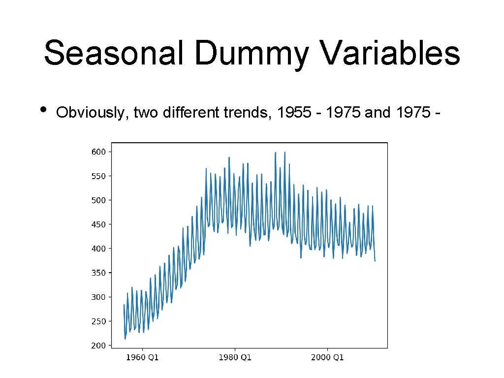 Seasonal Dummy Variables • Obviously, two different trends, 1955 - 1975 and 1975 -