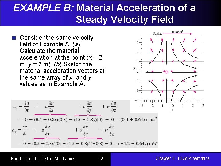 EXAMPLE B: Material Acceleration of a Steady Velocity Field Consider the same velocity field